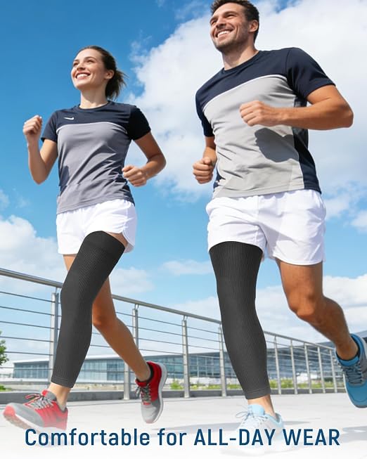 Leg Compression Sleeve, Stays in Place, Snug Fit, Pack of 1, X-Large | Soft Breathable Material, Upgraded Silicone Band, Mid-Thigh Knee Calf Support, Reduce Leg Soreness, Daily Wear, Workout