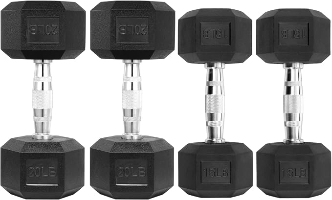 HulkFit Rubber Coated Hex Dumbbells, Anti-Roll Hand Weights, Non-Slip Ergonomic Handle Low Odor for Home Gym