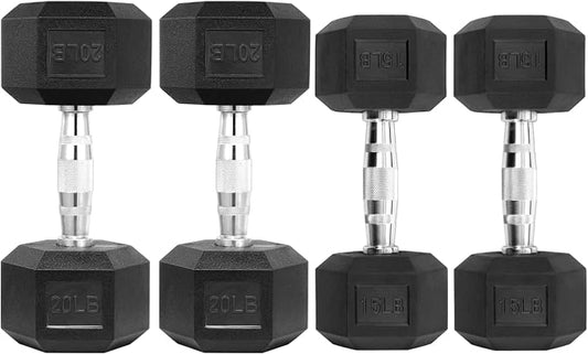 HulkFit Rubber Coated Hex Dumbbells, Anti-Roll Hand Weights, Non-Slip Ergonomic Handle Low Odor for Home Gym