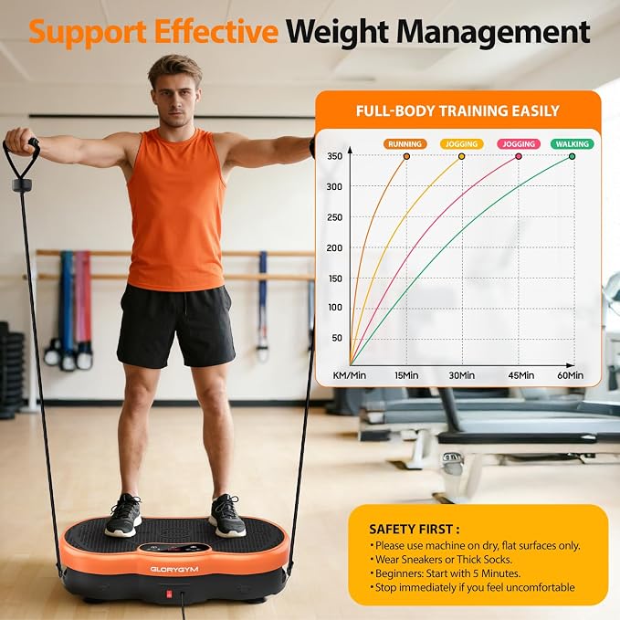 Vibration Plate Exercise Machine for Body Shaker Machine & Weight Loss, Shake Plate with Resistance Bands, 120 Speed Levels, Remote Control, Full Body Workout, Compact Home Gym Equipment