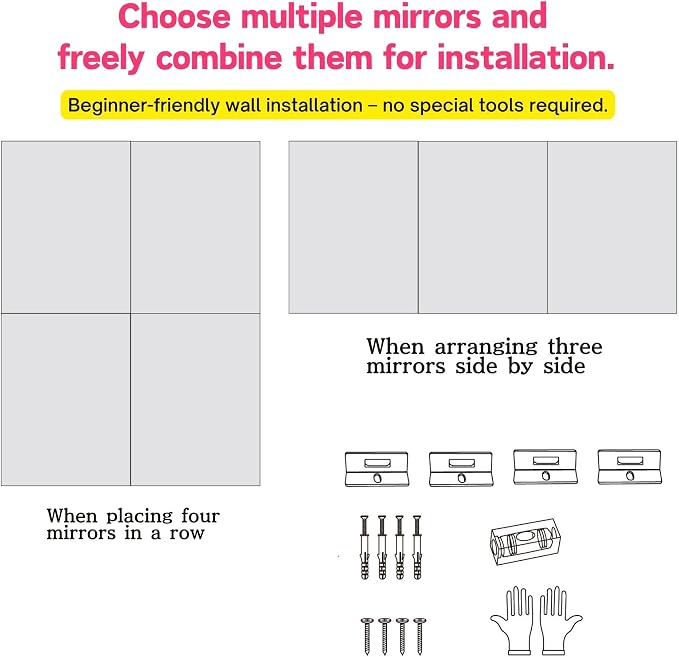 2PCS 71"x44" Ultra-Light Full Length Mirror – Frameless Wall-Mounted Mirror for Home Gym, Yoga Studio, or Living Room | Easy Installation, Commercial Grade & Insurance Eligible