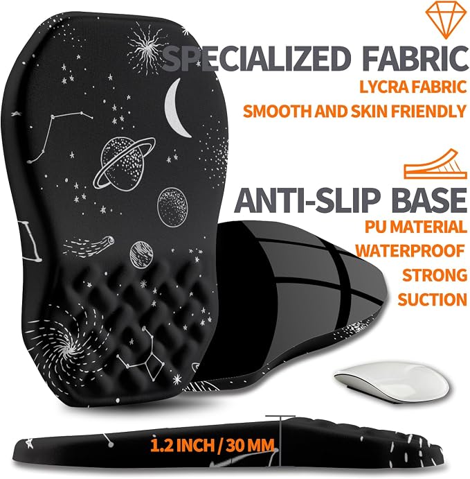 Ergonomic Slope Mouse Pad Wrist Support, Wrist Rest Mousepad for Carpal Tunnel Pain Relief with Massage Bulge and Slow Rebound Memory Foam (12x8 inch, Galactic System)