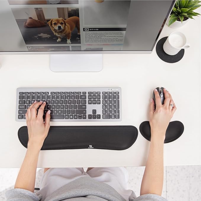 Gimars Upgrade Enlarge Silky and Superfine Fabric Gel Memory Foam Keyboard Wrist Rest Set, Ergonomic Keyboard Mouse Wrist Support for Typing Pain Relief, Comfort for Office, Gaming, Computer, Black