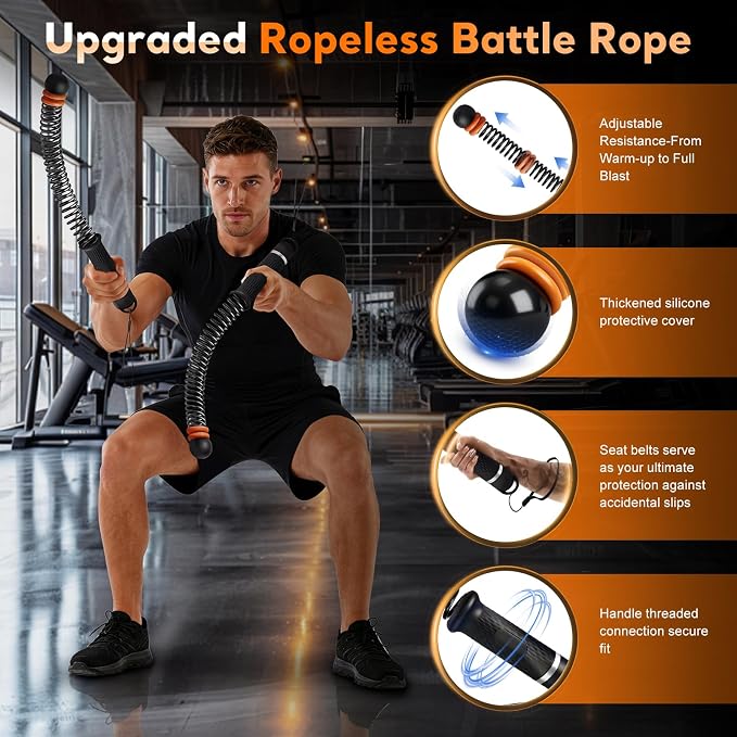 Ropeless Battle Ropes, Adjustable Weighted Cordless Battle Ropes for Home Gym, Portable Workout Equipment Exercise Rope for Strength Training, HIIT & Cardio Fitness