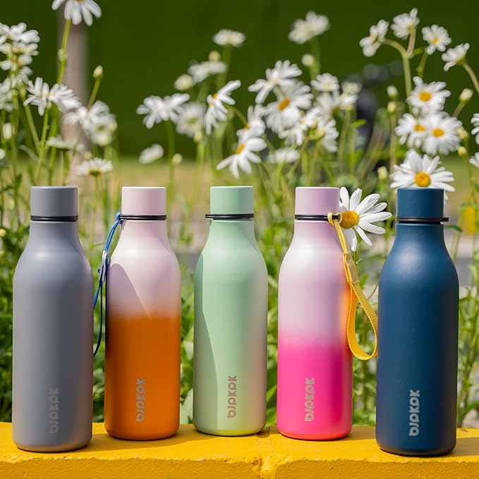 BJPKPK 18oz Insulated Water Bottle, Stainless Steel Bottle with Carry Strap | Keep Cold & Hot Vacuum Insulation, Leak-Proof BPA-Free Design, Slim Bottle Fits Most Cup Holders for Gym, Office & Travel