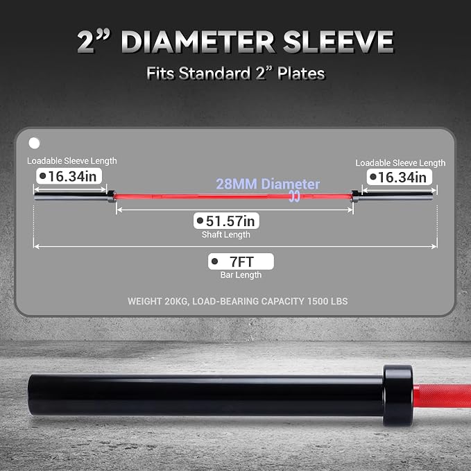 7FT/4 ft Home Gym Barbell Bar – 700LB/1500LB/500LB Capacity, Anti-Slip Knurling, Solid Steel, for Weightlifting, Strength Training