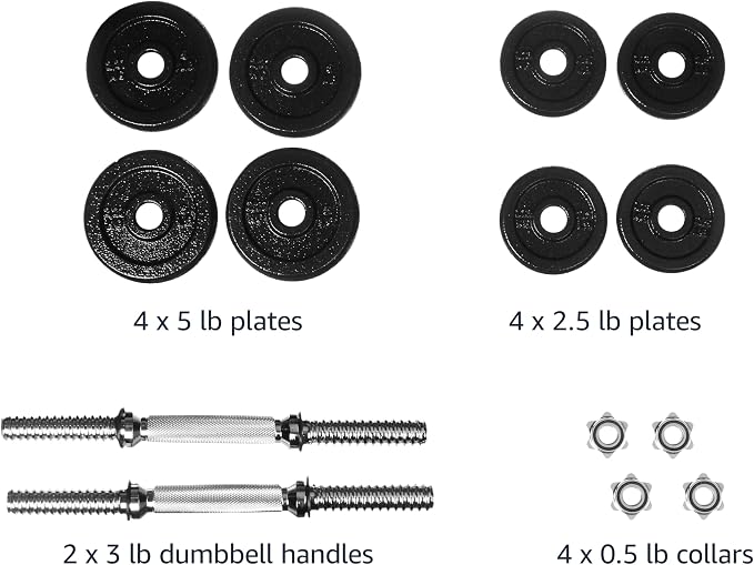 Amazon Basics Adjustable Dumbbell Hand Weight Set with Storage Case, Portable, Secure, 38 Pounds, Black