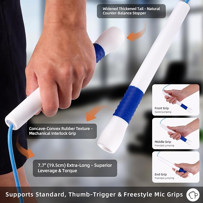YUEDONG Ergonomic Jump Rope with Non-Slip Handle for Adults | Quick-adjust length, 7.7 in non-slip handle, PVC coated rope carry bag for HIIT speed double unders and endurance training