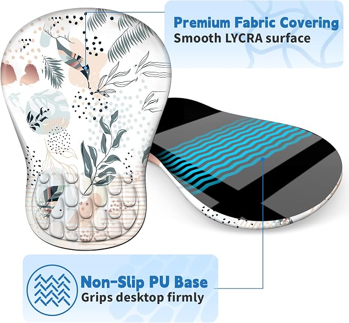 YIWEI Ergonomic Mouse Pad with Wrist Rest for Carpal Tunnel Pain Relief | Memory Foam Wrist Support,Non-Slip Rubber Base, Keyboard Computer Mousepad,Lycra Cloth Surface,Gaming Home Office