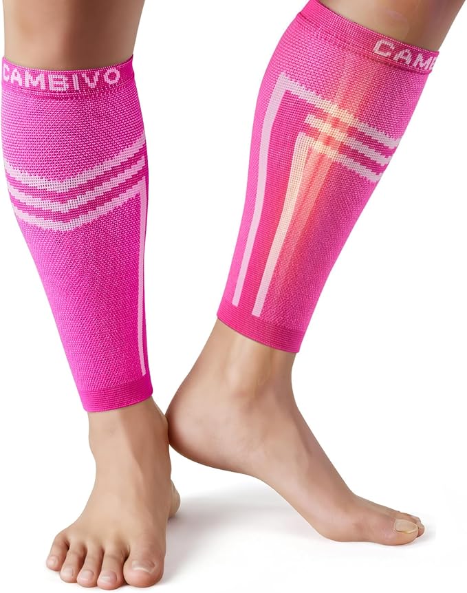 CAMBIVO Calf Compression Sleeve for Men Women Footless | Graduated Compression, Shin Splint Relief, Moisture Wicking, Running Standing Travel, 4D Knit Anti-Slip, Varicose Veins