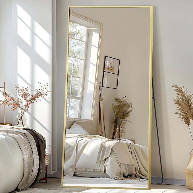 Large Full Length Mirror, 76"x34" Oversized Floor Mirror, Gold | Free Standing, Leaning Wall, Hanging, Full Body, for Bedroom Living Room Gym, Tempered Glass, Rectangular