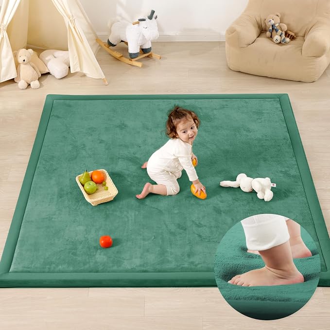 1.3" Thick Baby Play Mat for Floor,79x79 Large Memory Foam Tummy Time Mat | Soft Coral Velvet Nursery Rug, Non Slip for Crawling,Toddlers,Infants,Kids,Yoga & Tatami Style for Living Room