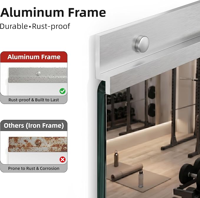 Home Gym Mirror for Wall, 60"x25"-2PCS Frameless Tempered Glass Mirror | Large Full Length Mirror for Garage, Workout, Yoga Room, Dance Studio & Home Exercise