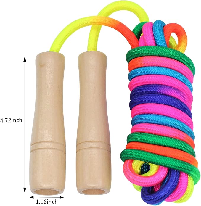 16 FT Long Jump Rope for Kids, Adjustable Double Dutch Skipping Rope with Wooden Handle, Multiplayer Team Jumping Rope for Outdoor Fun, School Sport, Party Game, Birthday Gift