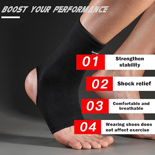 SPOTBRACE Ankle Brace Compression Sleeve, Ankle Support For Women Men 2Pack | Elastic, Open Heel, Black, Breathable, Thin, Soft, Foot Compression Sock Wrap for Swelling, Plantar Fasciitis, Sprain, 2XL