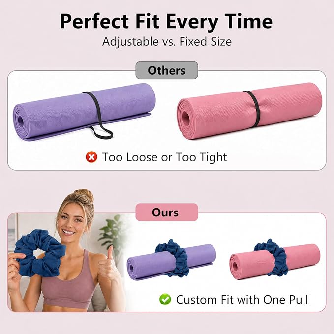 Yoga Mat Scrunchie Yoga Mat Strap Carrier Pilates Mat Holder | Holds Your Yoga Mat in Style, Adjustable & Stretchy Yoga Mat Band, Fits Most Standard Yoga Mats (mat not included),Yoga Gifts