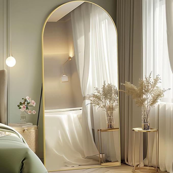 Arched Full Length Mirror, 76"x34" Oversized Floor Mirror, Gold | Free Standing, Tempered Glass, for Bedroom Living Room Gym, Leaning Wall, Hanging