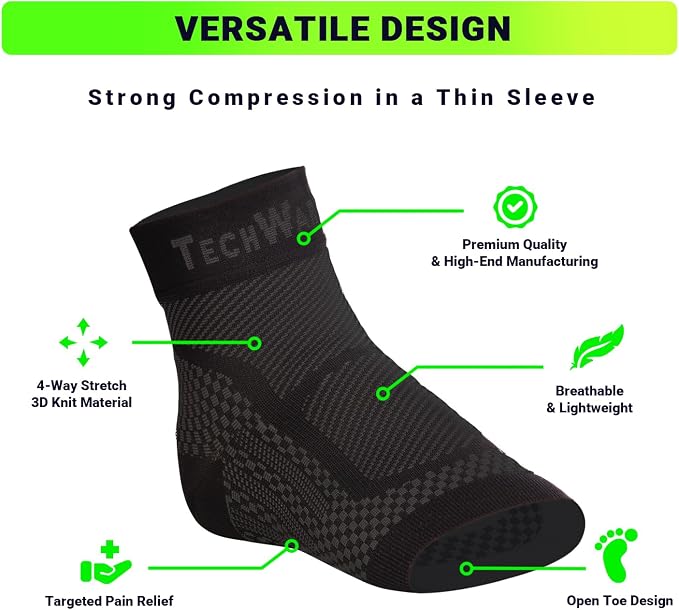 TechWare Pro Ankle Brace Compression Sleeve - Plantar Fasciitis Sock. Relieves Achilles Tendonitis. Foot Arch Support Reduces Joint Pain, Swelling & Heel Spur Pain. Injury Recovery Braces for Sports