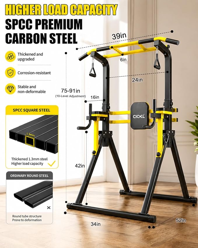 Foldable Pull Up Bar Free Standing, Multi-function Power Tower Dip Bar | Upgraded - Free Standing Pull Up Bar Station, Assistance Bands Home Gym Strength Training Equipment