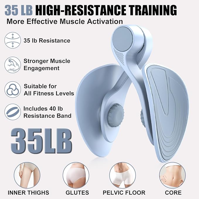 Pelvic Floor Exercise Devices 35lb Resistance Kegel Thigh Trainer with Band | Pelvic Floor Muscle Training, Inner Thigh Exerciser, Postpartum Recovery Support for Women, Suitable for Women and Men