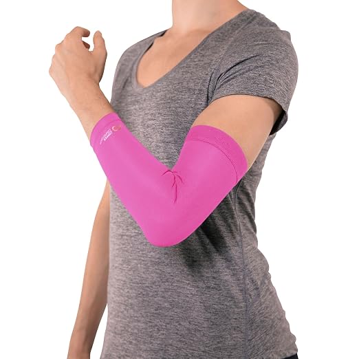 Copper Compression Elbow Sleeve - Copper Infused Orthopedic Brace for Tennis & Golfer Elbow, Tendonitis, Arthritis, Bursitis, Sore Joints & Muscles - Fits Men & Women -1 Sleeve - Pink - S/M