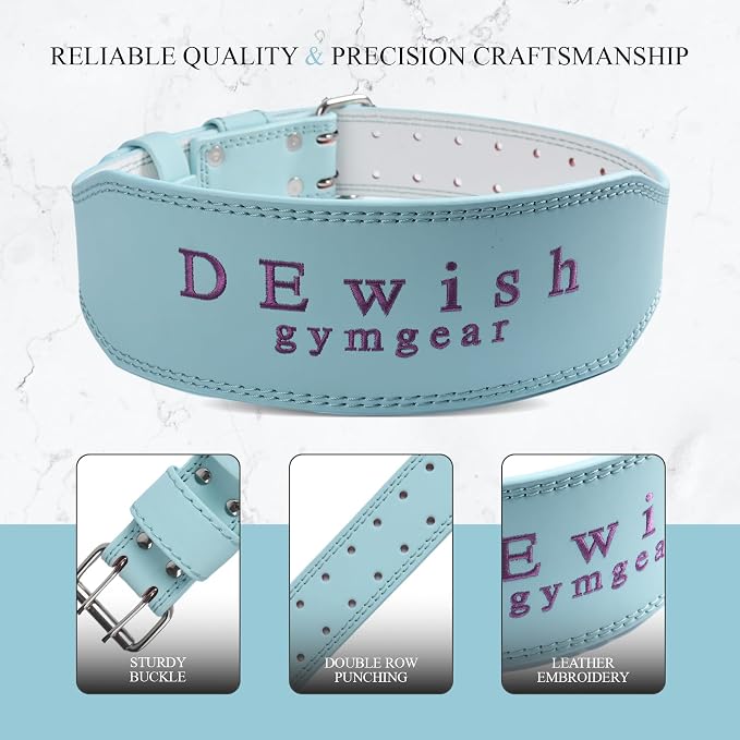 Leather Weightlifting Belt, 10 Adjustable Holes, 4”Width, Double Prong Power Belt for Gym Bodybuilding, weightlifting, powerlifting, squats and deadlifts
