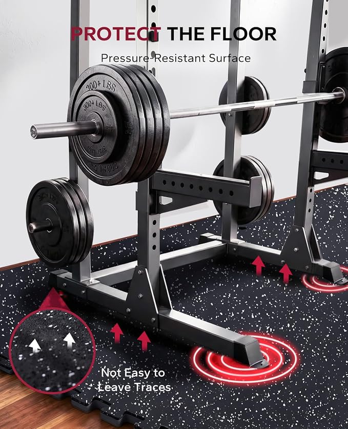 HAPBEAR 0.56'' Thick 12 Pcs 48 Sq Ft Exercise Equipment Mats - High-Density Rubber Top EVA Foam Interlocking Mats, 24x24in Tiles, Heavy-Duty Treadmill Mat for Hardwood Floors, Home Gym Mat