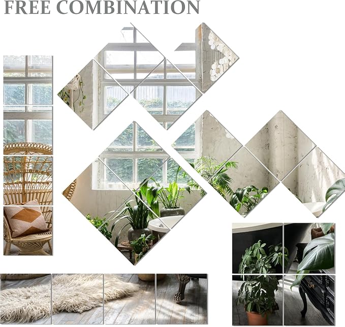 Vlush Full Length Wall & Tiles 10.2'' x 10.2'' x 12PCS Full Body Mirror, Full Length Mirror Wall Mounted Mirrors Decorative for Home Gym, Door, Bedroom & Bathroom