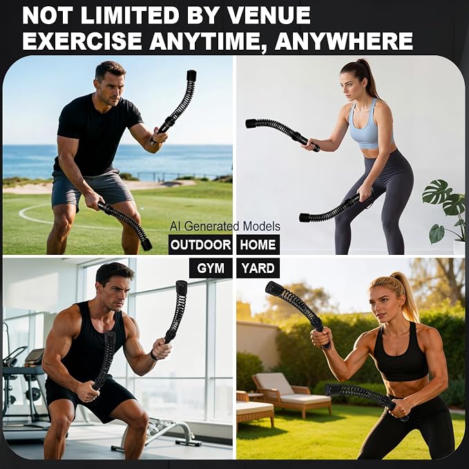 Ropeless Battle Ropes (2-in-1) Elatic Fitness Bar,Cordless Battle Ropes Sticks with Exercise Guide,Portable Home Gym Equipment for HIIT,Strength Low-Impact Workouts for Men & Women Grey