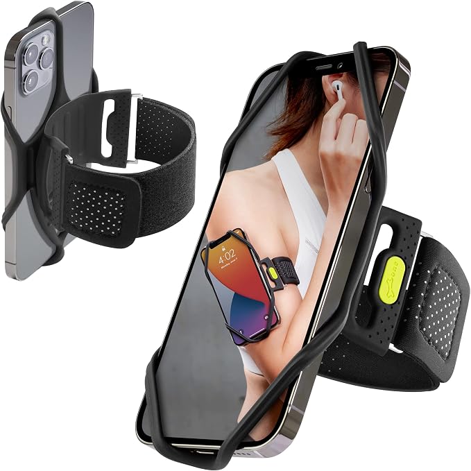 BONE Run Tie 2, Universal Running Phone Armband for 4.7"-7.2" Smartphones | Sweat Wicking, Dual-Layer Comfort, Skin-Friendly Washable Silicone Strap, Running Phone Arm Holder for Workouts (Size L)