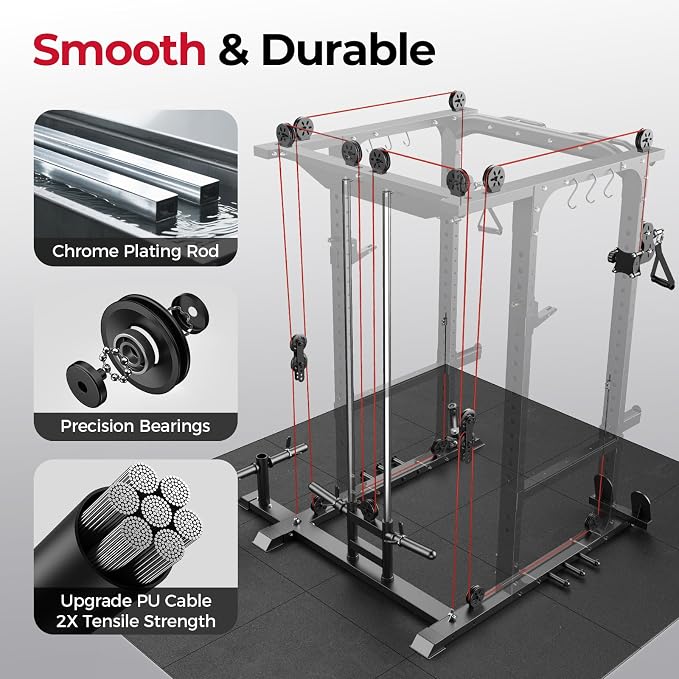 Sportsroyals Power Cage, 1600LBS Squat Rack with Cable Crossover System | Power Rack with LAT Pull Down System, Workout Cage with Pulley System for Fitness Home Gym Strength Training