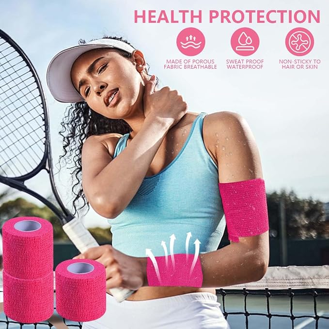 KISEER 15 Pack 2 Inch x 5 Yards Pink Self Adhesive Bandage Breathable Cohesive Bandage Wrap Rolls Elastic Self-Adherent Tape for Stretch Athletic, Sports, Wrist, Ankle