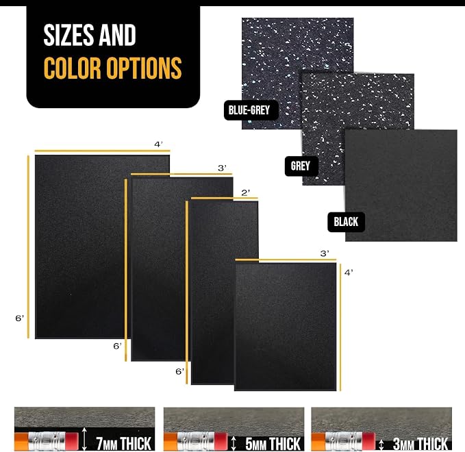 Rubber King Multi-Purpose Exercise Mat - 100% Recycled Thick Rubber Mat for Home Gym Flooring, Non-Slip, Low-Odor Durable Workout Mat for Indoor/Outdoor, Shoe-Friendly
