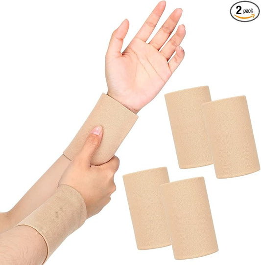SATINIOR 2 Pairs Compression Wrist Sleeve Compression Wrist Brace Wrist Supports Wrist Wraps Elastic Wristbands for Men and Women Tennis, Tendonitis, Carpal Tunnel (Beige, X-Large)