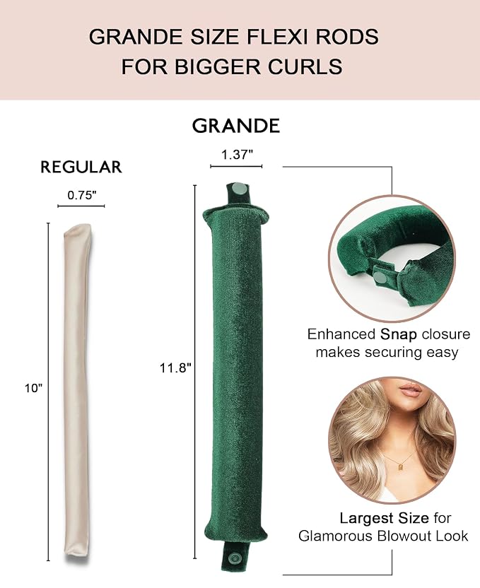 Grande Heatless Curls Overnight Rods No Heat Hair Curlers to Sleep in, Jumbo Foam Large Hair Rollers for Long Hair Blowout Look, Heatless Flexible Curling Rod Set with Satin Wrap for Sleeping