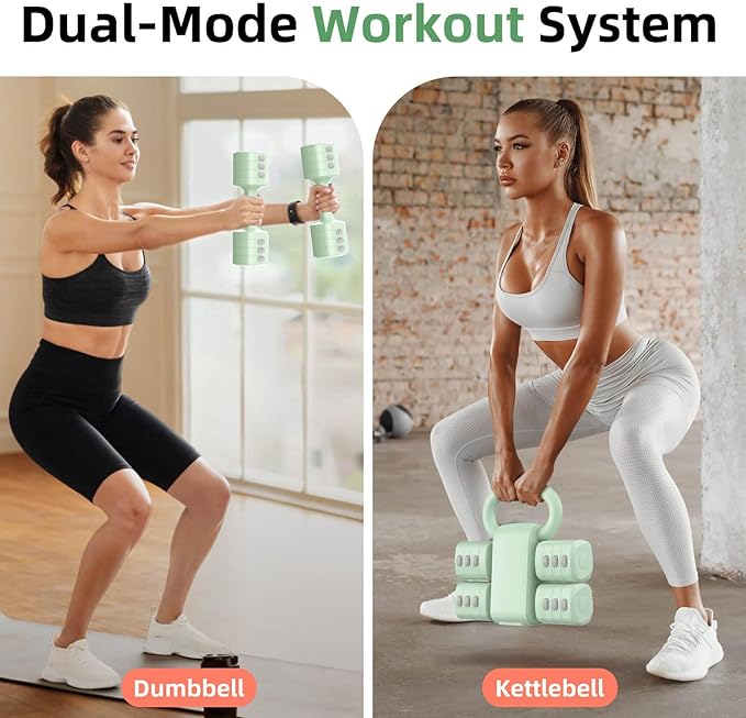 2-in-1 Adjustable Dumbbell Set, 4-Level Weights for Women | Convertible Dumbbell & Kettlebell, Adjustable 2.2-5.5lb Each, Quick-Change Button, Compact for Home Gym, Office & Outdoor