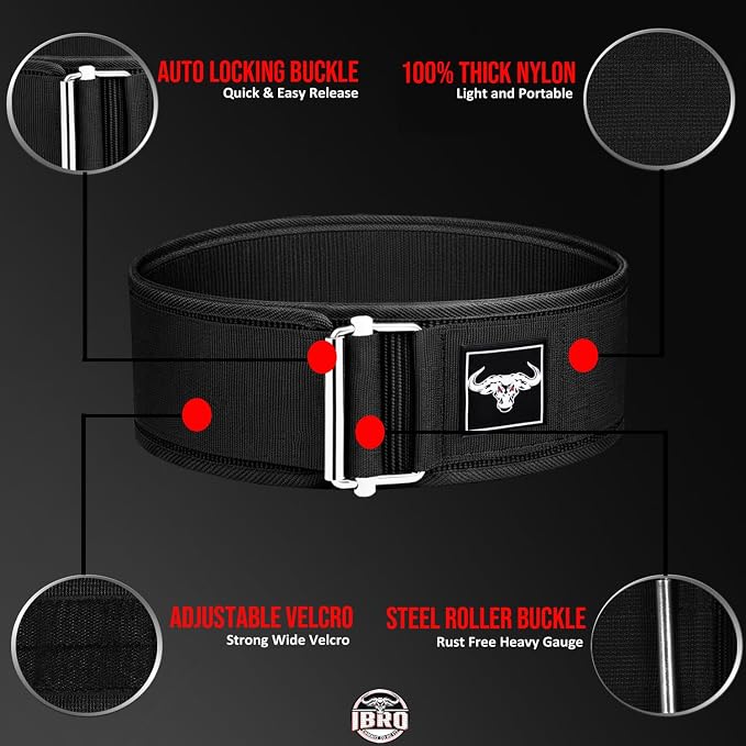 IBRO Quick Locking Premium Weight Lifting Belt - Back Support for Powerlifting, Cross Training & Gym Bodybuilding - 4 Inch Nylon Men and Women with Metal Buckle for Core Stability
