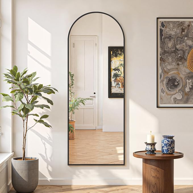 Mirror Full Length 58"x19", Arched Full Body Floor Mirrors with Stand | Shatterproof Glass, Aluminum Alloy Frame, Free Standing, Wall Mounted or Leaning for Bedroom Living Room Entryway