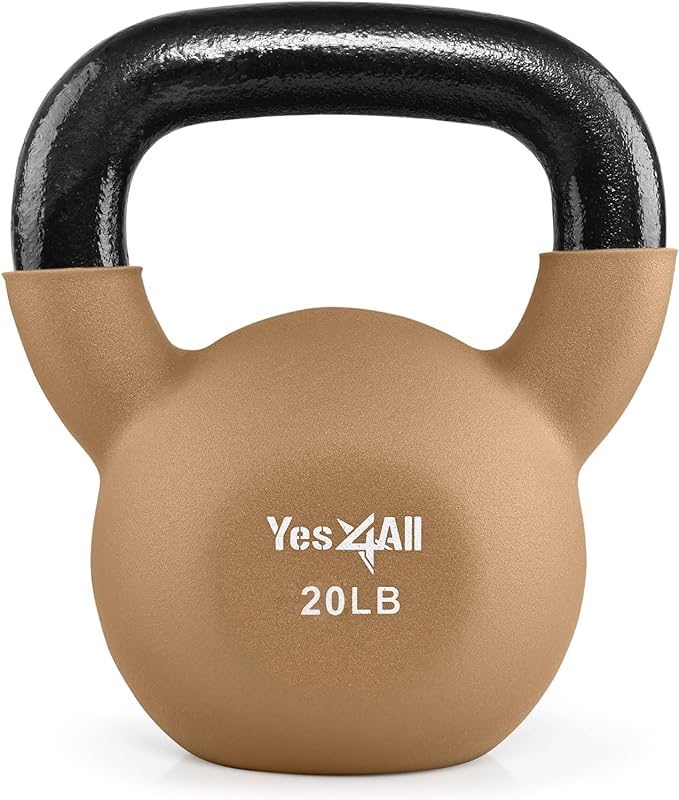 Yes4All Kettlebell, 5-65 LB Neoprene Coated Cast Iron Kettlebells, Wide Grip Handle & Flat Bottom for Swings, Squats, Deadlifts, Push Ups & Full Body Training at Home Gym - Single & Set