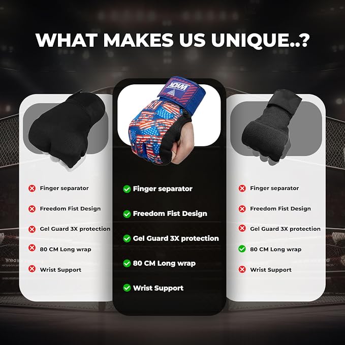 WYOX Neoprene Gel Boxing Hand Wraps Inner Gloves for Men & Women – 80cm/31in Quick Wrist Strap, Padded Knuckle Protection, Fingerless MMA Muay Thai Kickboxing Wraps for Training & Martial Arts