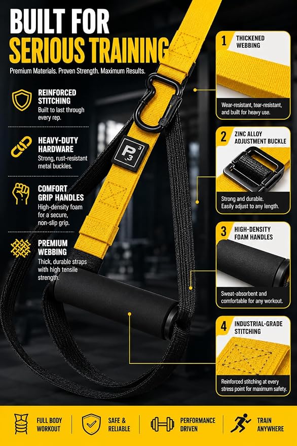 Home Resistance Training Kit with Handles & Door Anchor, Suspension Trainer System for Full Body Workout, Adjustable Bodyweight Resistance Bands for Home Gym, Strength Training & Core Fitness