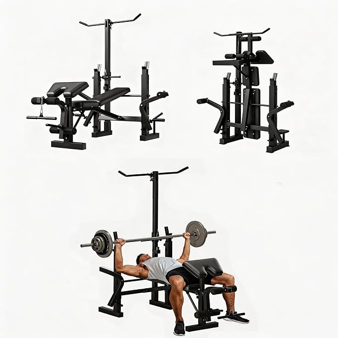 Weight Bench with Leg Extension & Preacher Curl, 8-in-1 Adjustable Bench | Bench Press Set with Squat Rack, 1000LB Capacity Foldable Workout Bench for Home Gym, Full Body Strength Training Equipment