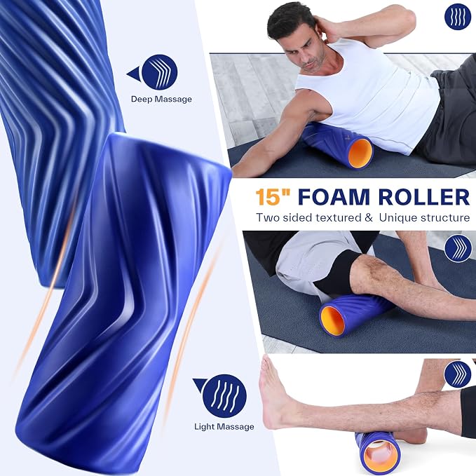 Sportneer 4 in 1 Pilates Foam Roller Muscle Relax Kit | with 2 Textured Foam Rollers Stringed Exercise Ball, Lacrosse Ball for Muscle Shoulder Back Leg Whole Body Relax Fitness Yoga