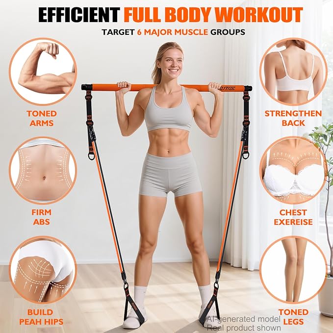 KUTIZE Pilates Bar Kit with Resistance Bands, Pilates Equipment, Multifunctional Pilates Bar for Women & Men, Pilates kit for Hip, Back, Arm, Full-Body Workouts, Home Gym Strength Training Equipment