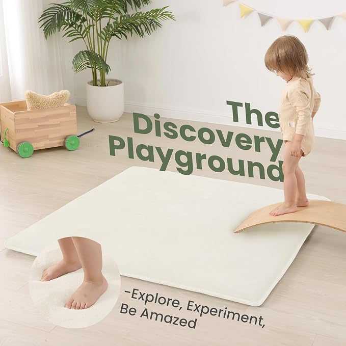 Huloo Sleep Baby Play Mat for Floor,Large 79"×79" Playpen Mat for Toddler,Infant,Kids,1.3" Thick Non-Slip Nursery Rug,Water Repellent Soft Padded Activity Mats for Tummy Time,Crawling,Playroom(Cream)