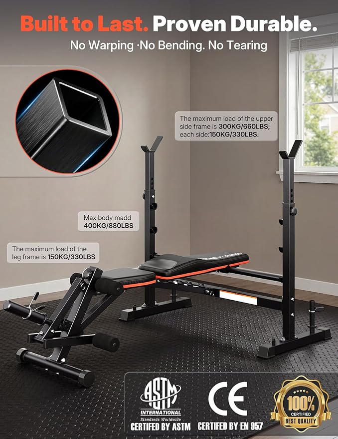 YOLEO 1+X Olympic Weight Bench with Upgraded Roman Chair/Preacher Curl/Leg Extension, Foldable 1870Lbs Wide Bench Press Rack with Ergonomic Support Backrest for Heavy Lifters for Home Gym