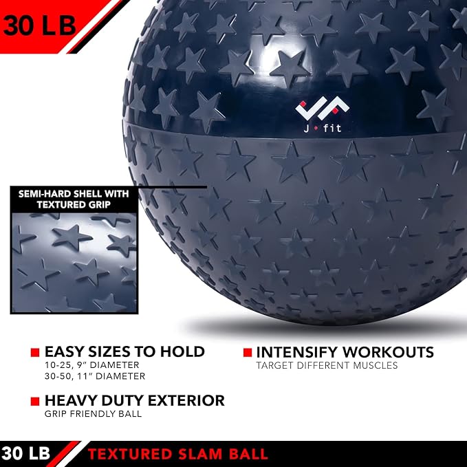 JFIT Slam Ball – Build Strength - Endurance & Power | Superior Grip | Sand-Filled Core | Indoor & Outdoor Use