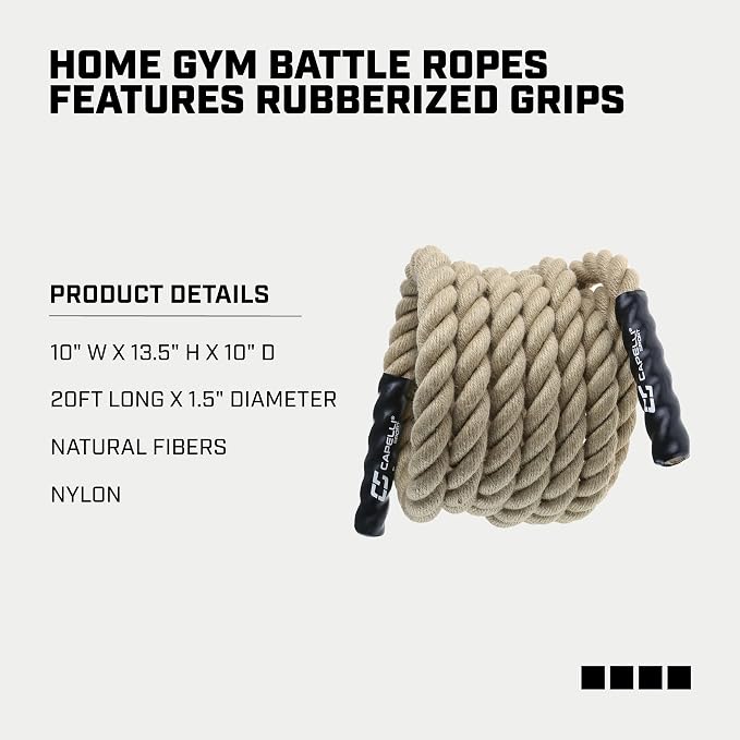 Capelli Sport Battling Ropes, Workout Battle Ropes for Strength Training and Cardio, Brown, 20 ft Length