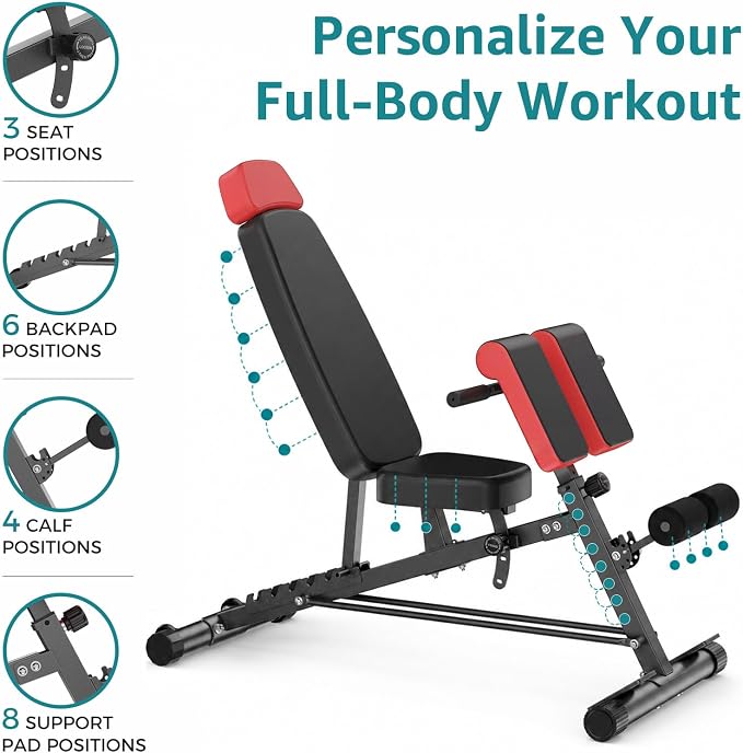 OLIXIS Adjustable Weight Bench, 660 LBS Foldable Workout Bench Press | Heavy Duty Chest Press Machine with Hyper Back Extension & 2 Wheels, for Flat Incline Decline Sit Up for Home Gym