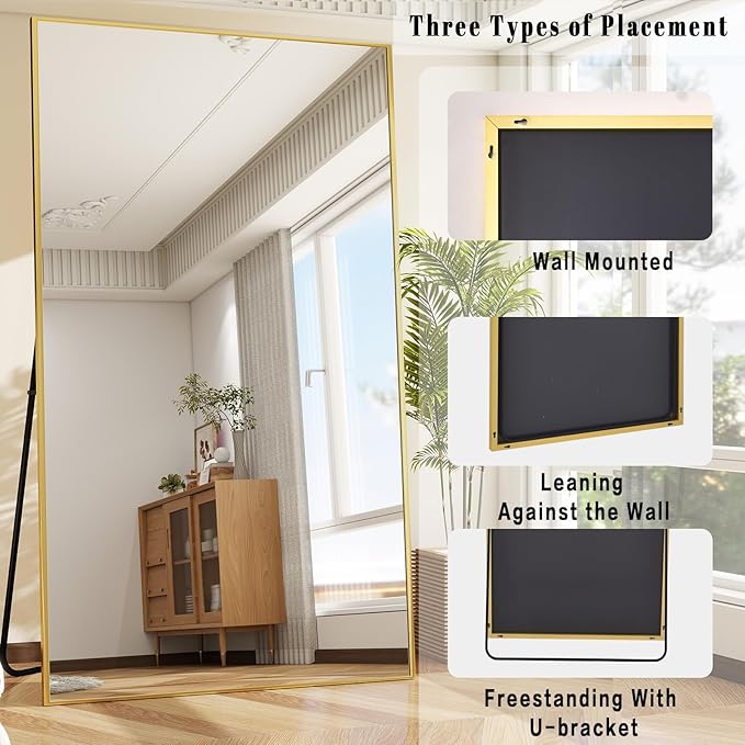 BEAUTYPEAK 77"x38" Rectangle Full Body Floor Mirrors, Full Length Mirror | Hanging or Leaning, Aluminum Alloy Frame Wall Mirror for Bedroom, Dressing Room, Gold